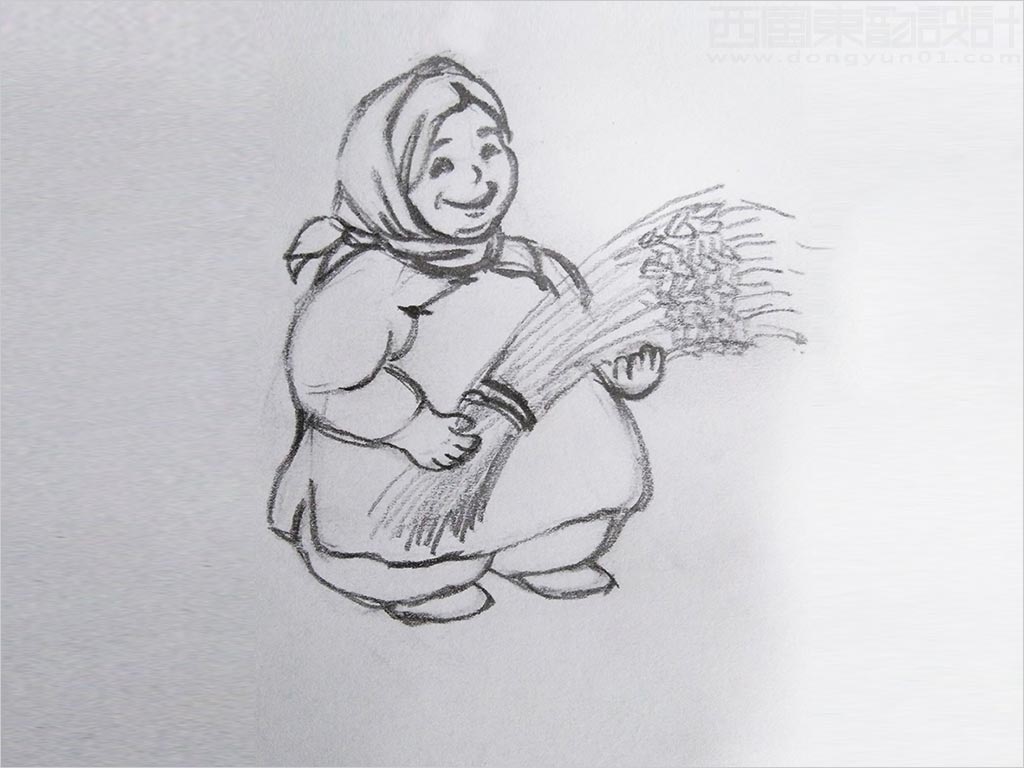 陜北吳堡縣張家山空心手工掛面陜北農(nóng)婦吉祥物卡通形象設計草圖