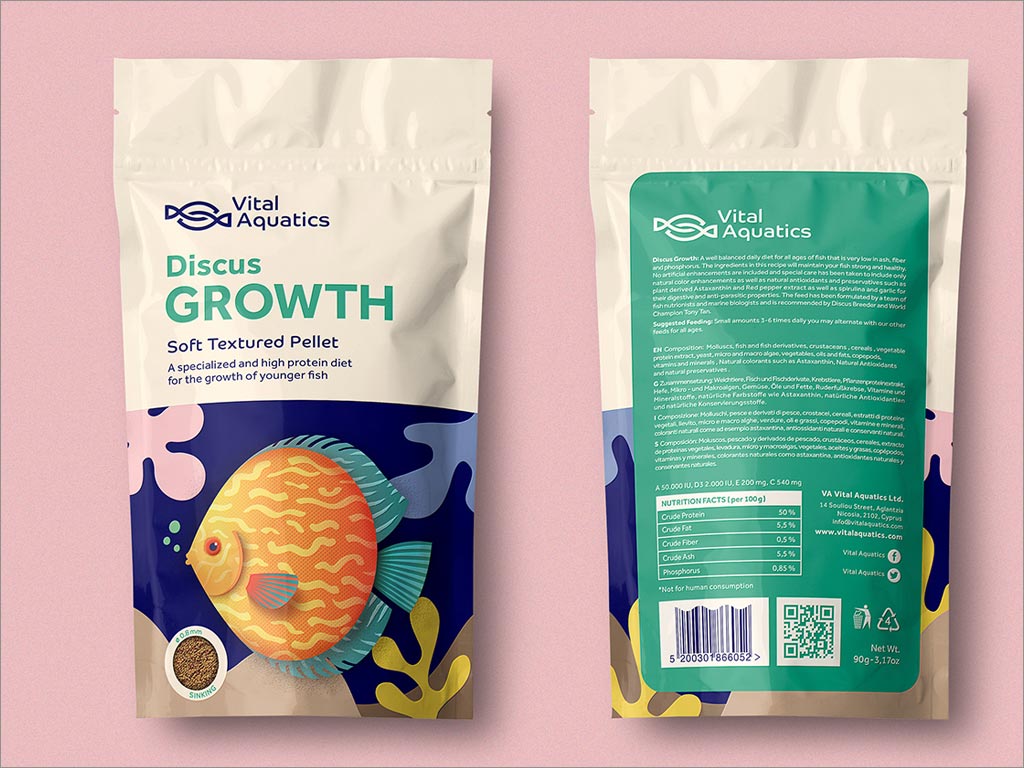  Vital Aquatics魚(yú)飼料包裝袋設(shè)計(jì)之正面和背面展示