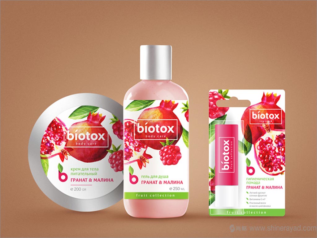 俄羅斯Biotox石榴味身體護(hù)理產(chǎn)品包裝設(shè)計(jì)