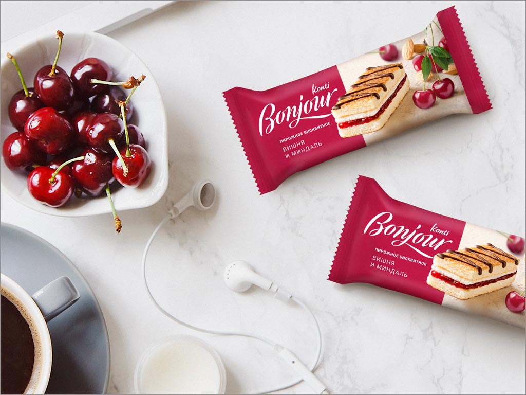 俄羅斯Bonjou櫻桃味甜點(diǎn)食品包裝袋設(shè)計