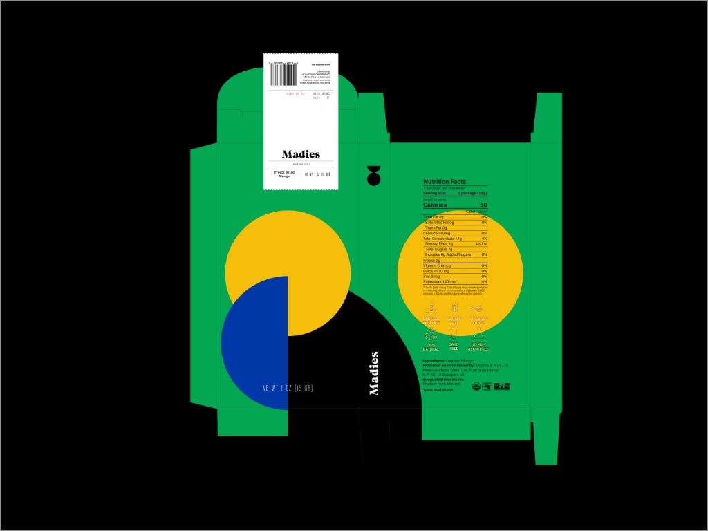 復古幾何風格的墨西哥Madies零食小吃包裝盒設(shè)計展開圖