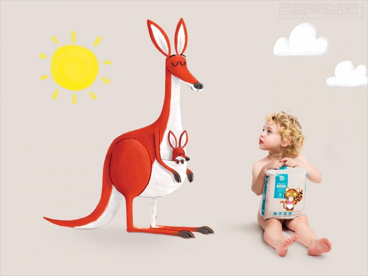 繪本風(fēng)格插圖的英國(guó)coop嬰兒紙尿褲包裝設(shè)計(jì)