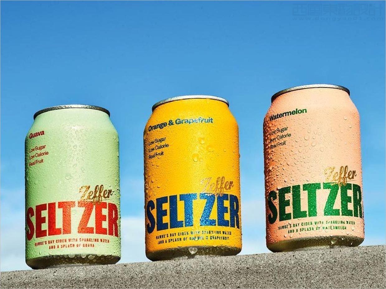 采用醒目品牌字體設(shè)計(jì)的新西蘭Zeffer蘋果酒蘇打水飲料包裝設(shè)計(jì)