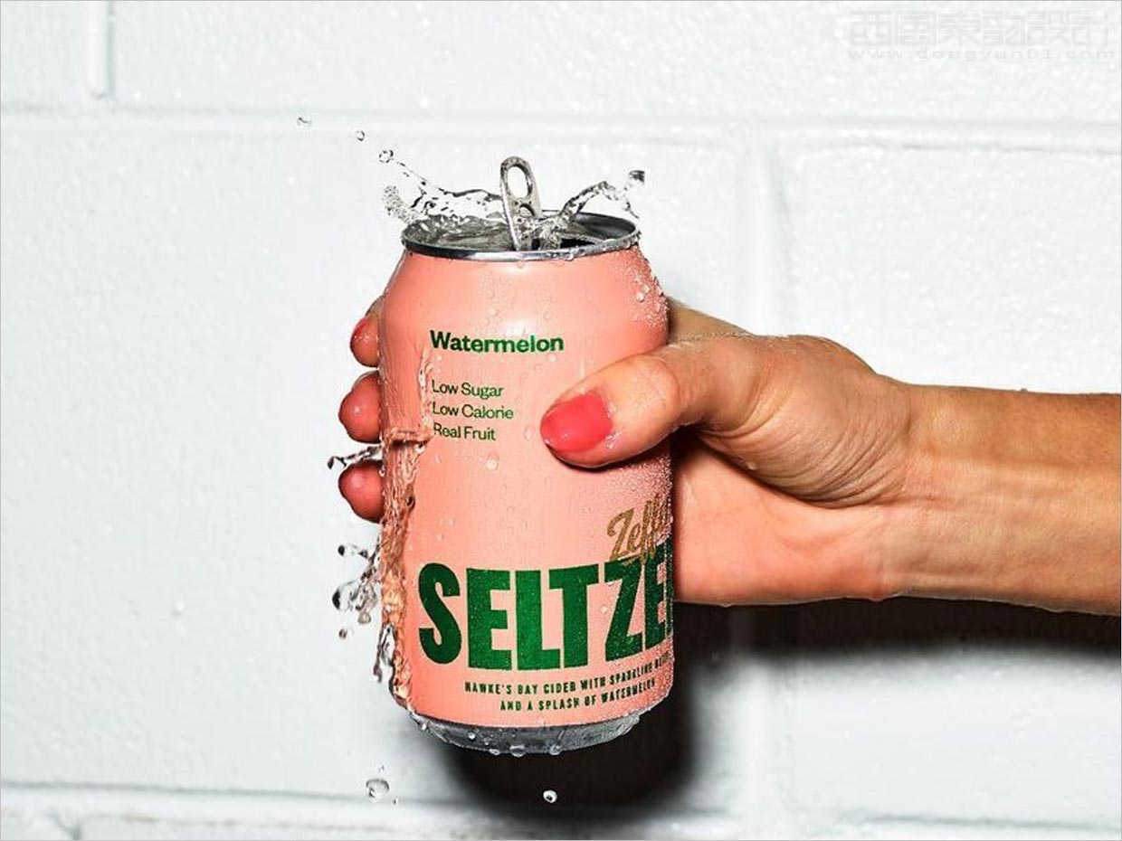 采用醒目品牌字體設(shè)計(jì)的新西蘭Zeffer蘋果酒蘇打水飲料包裝設(shè)計(jì)