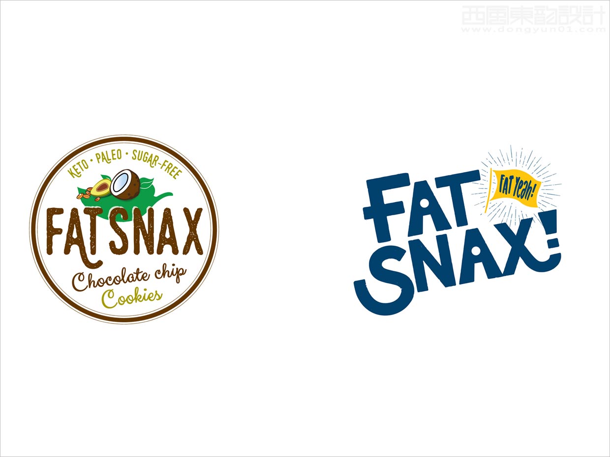 美國Fat Snax餅干快消食品logo設計之新舊logo設計對比