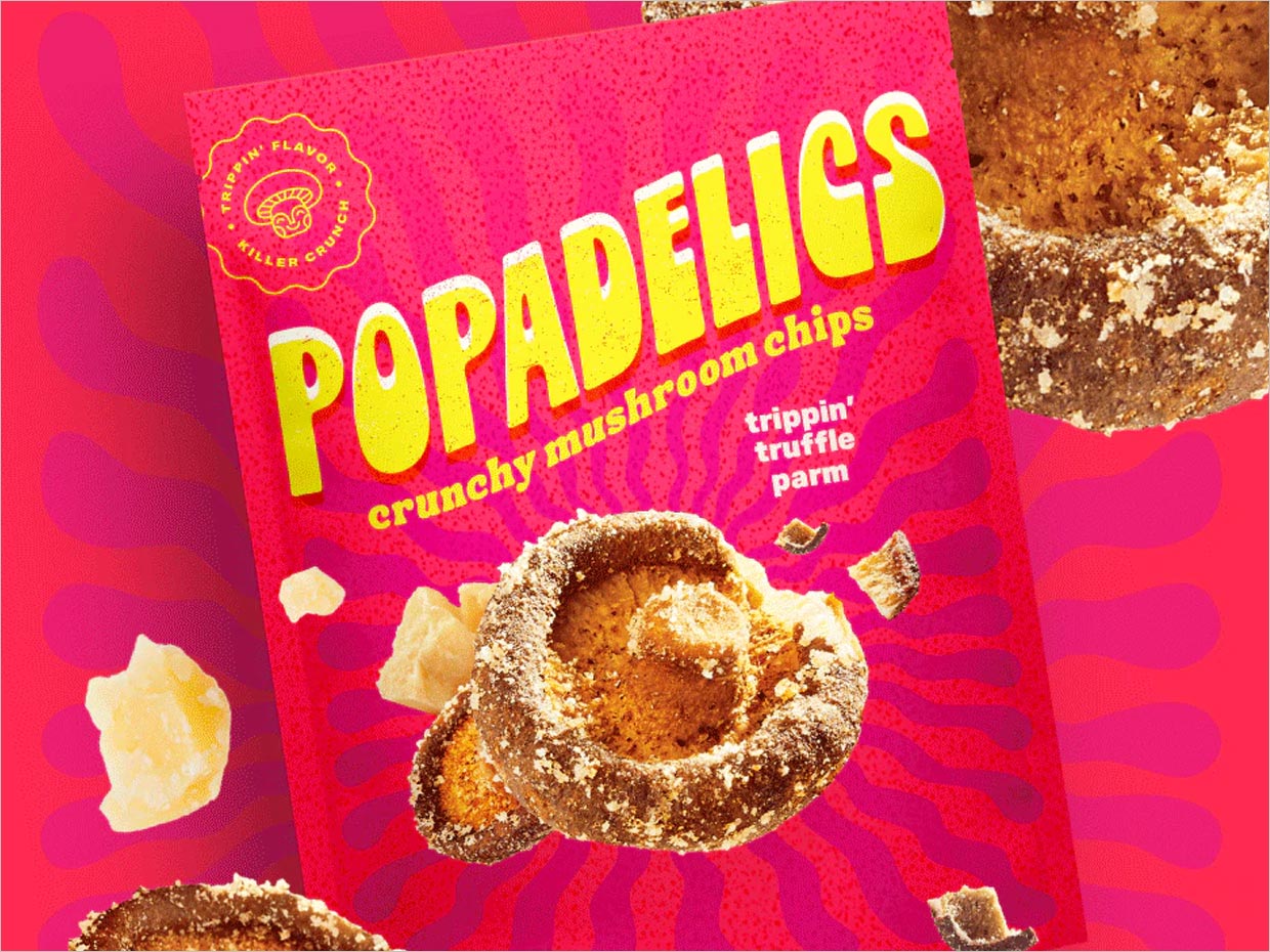 Popadelics香脆蘑菇片素食零食小吃包裝設(shè)計